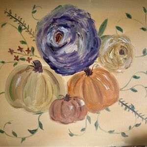 Floral and Pumpkin Canvas Painting